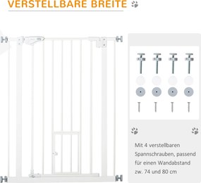PawHut Barierka Zabezpieczająca Drzwi dla Psów z Ochraniaczem Ściany Biała 74-80x5x91,4cm | Aosom PL