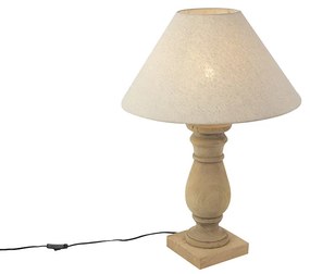 Lampa stołowa rustykalna z beżowym abażurem z lnu 50 cm - Catnip