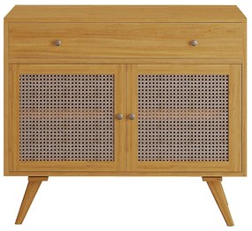 Szafka pod umywalkę z jasnego drewna tekowego z plecionką – 90 cm – MANSULAN