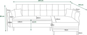 Rozkładana narożna sofa SILVIANO 230x140 cm, szara, uniwersalna