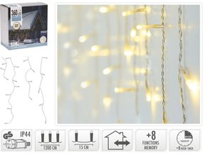 Łańcuch zewnętrzny Sople 12 m, 360 diod LED, ciepła biała, timer, IP44