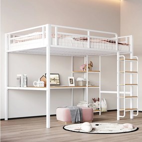 Łóżko antresola 140 x 200 cm z biurkiem i półkami do przechowywania - Metal i MDF - dla dzieci - Białe
