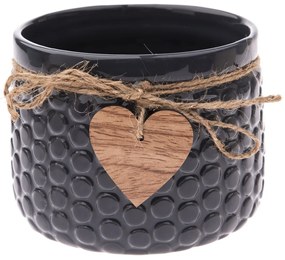 Ceramiczna osłonka na doniczkę Wood heart ciemnoniebieski, 9,5 x 12,5 cm