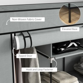 HOMCOM Szafa z tkaniny, drzwi, 2 drążki na ubrania, 10 przegródek, Szary