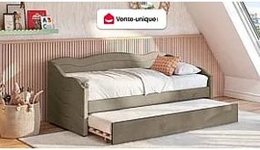 Wysuwane łóżko 2 × 90 × 190 cm – welurowe – kolor beżowy - LENVIA