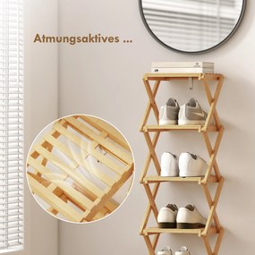 HOMCOM Regał na buty, składany stojak z 6 poziomami z bambusa, dla maks. 9 par butów, 30 x 29 x 108 cm, naturalny | Aosom PL
