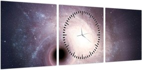 Obraz - Galaktyki spiralne (z zegarem) (90x30 cm)