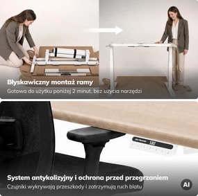 Biurko elektryczne z regulacją wysokości ergonomiczne białe/dąb sonoma,1600x800 mm: ARIA