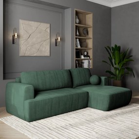 Masseno Narożnik SENTI z funkcją spania i pojemnikiem na pościel Narozniki L, Rozkładana sofa - Zielony, POSO 14