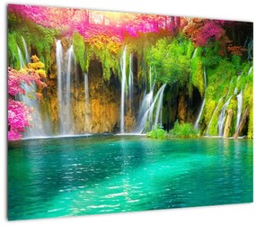 Obraz na szkle - Wodospad, Jeziora Plitwickie, Chorwacja (70x50 cm)