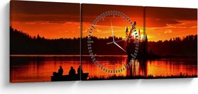 Obraz - Rybacy na jeziorze (z zegarem) (90x30 cm)