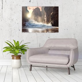 Obraz - Skały i fale oceanu (70x50 cm)