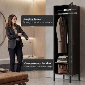 HOMCOM Metalowa szafka z zamykaną drzwiami i drążkiem na ubrania, pojedyncza stalowa szafka do domu lub biura, czarna | Aosom PL