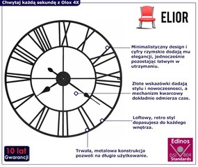 Loftowy czarny zegar ścienny 80 cm Sella