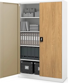 Szafa biurowa na akta szeroka Eco Design Jan II 115x40x185 cm, biały/dąb złoty