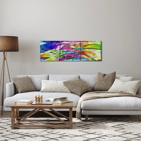 Obraz - Mur z cegły z kolorowymi płomieniami (z zegarem) (90x30 cm)