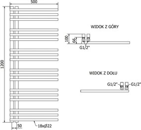 Mexen Neptun grzejnik łazienkowy dekoracyjny 1200 x 500 mm, 456 W, czarny - W101-1200-500-00-70