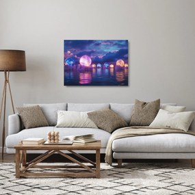 Obraz na szkle - Planety na wodzie (70x50 cm)