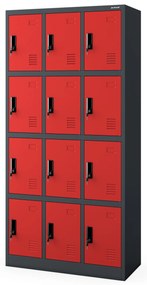 Szafka skrytkowa socjalna BHP MARCIN, 900 x 1850 x 400 mm, antracytowo-czerwona