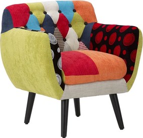 Fotel Imperial z drewna i tkaniny patchworkowej, styl industrialny, 71x63x78 cm, ergonomiczne siedzisko – Akcesoria meblowe