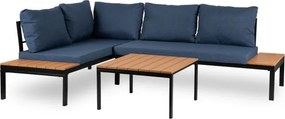 Zestaw Mebli Ogrodowych NORMAN Granatowy/Czarny Narożnik Stolik Tarasowy Metalowy Nowoczesny