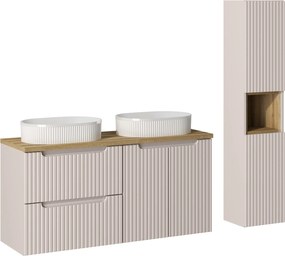Zestaw Nova 75 kaszmir/dąb coast evoke - szafka 120 cm z umywalkami Beyond i słupek
