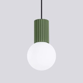 Lampa wisząca HALO 1 zielona oliwka ryflowana SOLLUX  LIGHTING