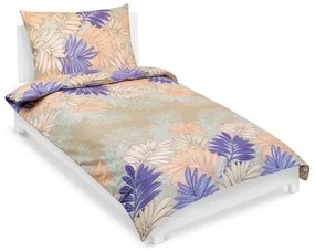 Bellatex Pościel bawełniana Liście łososiowy, fioletowy, 140 x 200 cm, 70 x 90 cm