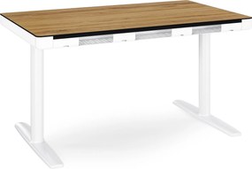Biurko elektryczne sit-stand z szufladą i ładowarką bezprzewodową Qi białe/złoty dąb, 1200 mm: ELLIS