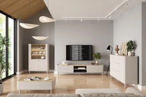 Witryna Elivo 100 cm dwudrzwiowa na nóżkach - kaszmir / dąb olejowany