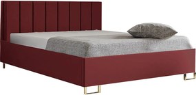 Łóżko tapicerowane MALIBU, wezgłowie, obicie MONOLITH, pojemnik na pościel, podnośnik gazowy, wysokość spania 39 cm, 120x200 cm, Bordowy