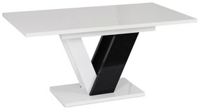 Zestaw Stół Prostokątny Rozkładany CLARK 120-160 cm Czarny/Biały Połysk i 4 Krzesła Tapicerowane do Salonu ROBIN Szare Welurowe