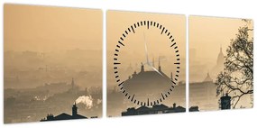 Obraz - Miasto pod mgłą (z zegarem) (90x30 cm)