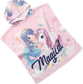 Dzieci poncho MAGICAL różowe 60x120 cm