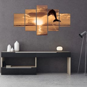 Obraz - Delfin o zachodzie słońca (125x70 cm)