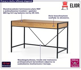 Metalowe biurko loft z szufladami dąb złoty + czarny - Tozi