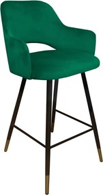 Hoker Milano krzesło barowe tkanina Welur podstawa metalowa : Kolor nogi - Czano-złota stożek, Kolor tkaniny - VELVET - MG25, Typ siedziska - Siedzisko stałe