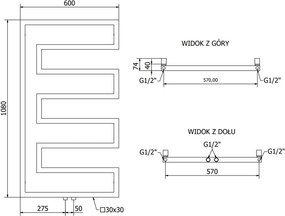 Mexen Floryda grzejnik dekoracyjny 1080 x 600 mm, 358 W, czarny - W206-1080-600-00-70