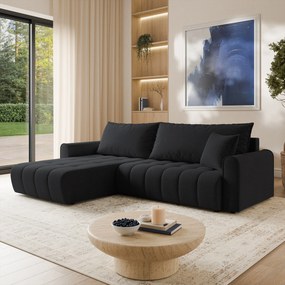 Masseno Narożnik FRIGA z funkcją spania i pojemnikiem na pościel Narozniki L, Rozkładana sofa - Czarny, ARAGON 99