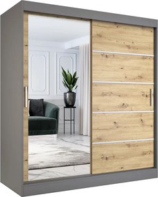 Szafa przesuwna 180 cm antracyt + dąb artisan D7-P07