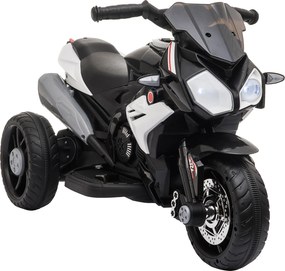 HOMCOM Elektryczny motocykl dla dzieci, światła i dźwięki, 3 km/h, ładowalny, tworzywo sztuczne i metal, Czarny/Biały