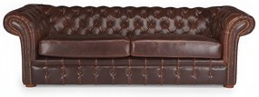 Kanapa 3-osobowa typu chesterfield z postarzanej skóry CLOTAIRE