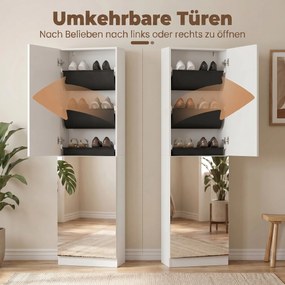 HOMCOM Szafka na buty z lustrem, 5-stopniowa wąska komoda z drzwiami z cichym domykaniem, na 12 par, 50 x 20 x 180 cm, Biały | Aosom PL