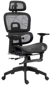 HOMCOM Ergonomiczne Krzesło Biurowe z Pokryciem z Siatki, Regulowane, na Kółkach, z Podłokietnikami, Zagłówkiem, Czarne