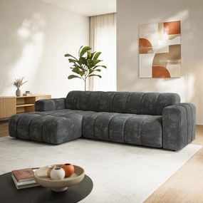 Masseno Narożnik SETIA Lewostronny, L-Kształtny, Nowoczesna Sofa narożna, Tkanina Szenilowa - Szary, LUMO 75