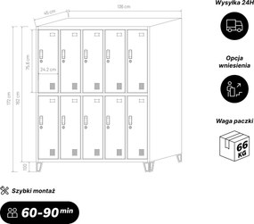 Szafa socjalna ubraniowa 10-drzwiowa antracytowa/orzech, 1360x1720x450 mm: BARTEK Eco Design