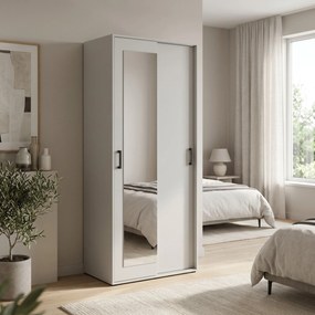 Masseno Garderoba BENVENO 90 cm, Modna Szafa z lustrem do Przedopokoju, Biała