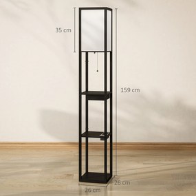 HOMCOM Lampa Stojąca z 3-Poziomową Półką, Przełącznikiem Nożnym, Portami USB, MDF, Czarny