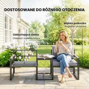 Outsunny 3-częściowy zestaw mebli balkonowych: 2 fotele ze stolikiem, zdejmowane poduszki na siedzisko i oparcie, oddychające pokrowce, szary | Aosom PL