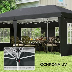 Outsunny Pawilon 3x6m wodoodporny składany z 4 ścianami, okna, UV, torba, czarny | Aosom PL